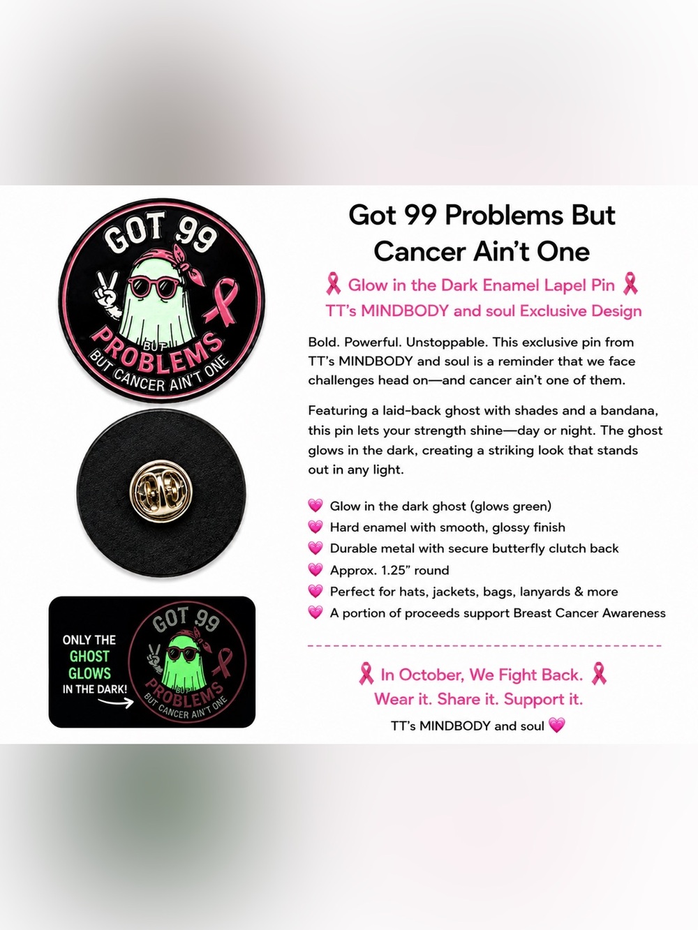 Glow-in-the-Dark Enamel Lapel Pin - Pink & Black